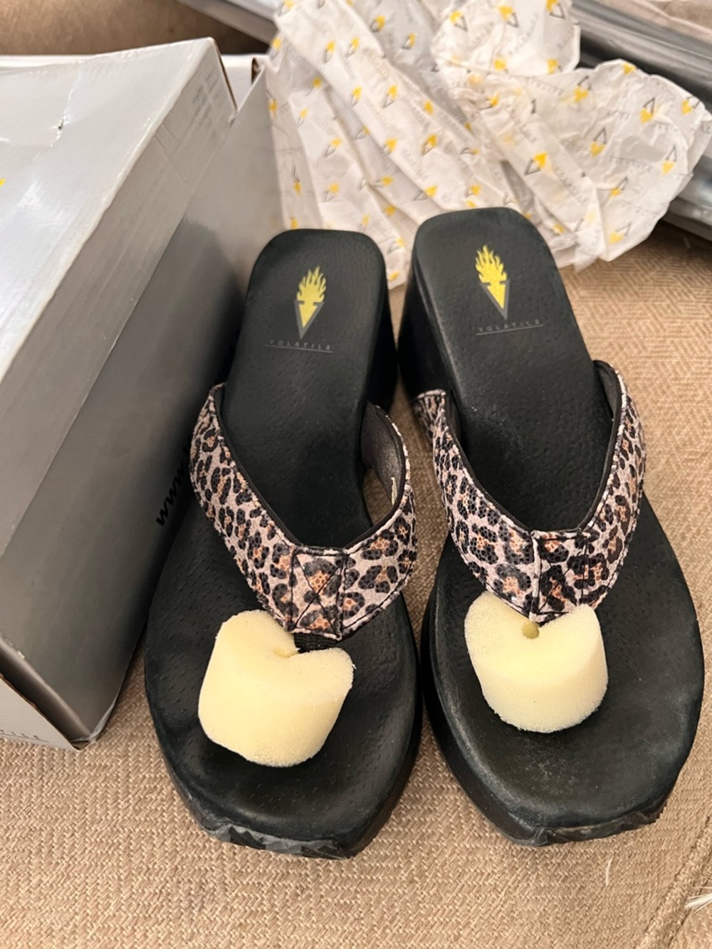 Volatile Leopard-Print Platform Flip Flop Sandals in Black and Brown